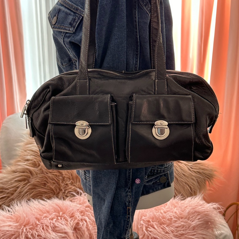 New PERLINA Shoulder Bag w/ Black Double Strap Leather Purse
